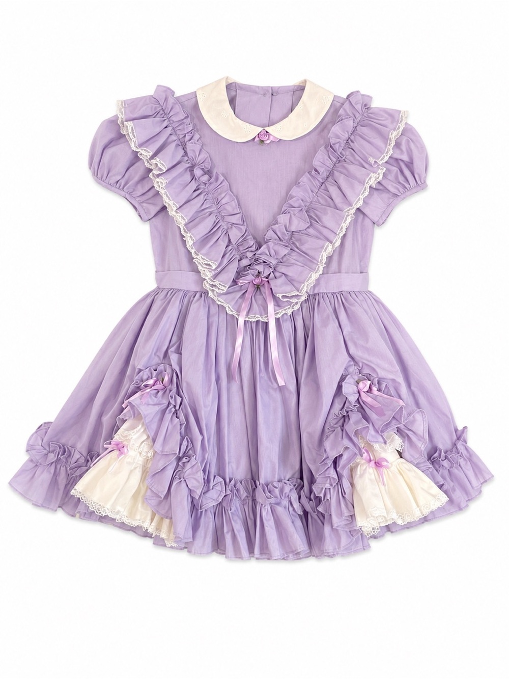 Girls Purple Ruffle Lace Princess Dress Vintage Style No Size Tag